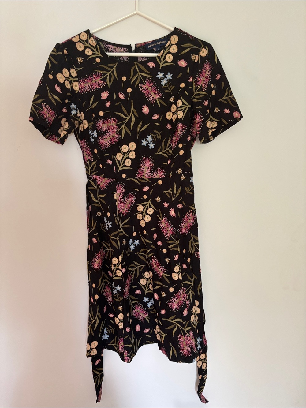 Princess Highway Black Floral Dress with Pink, Cream & Blue Details